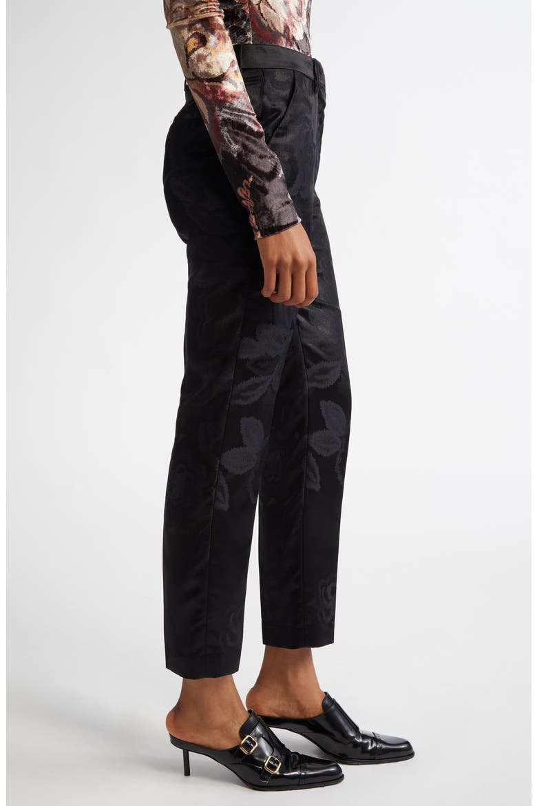 Floral Jacquard Tapered Satin Cigarette Trousers, Alternate, color, BLACK