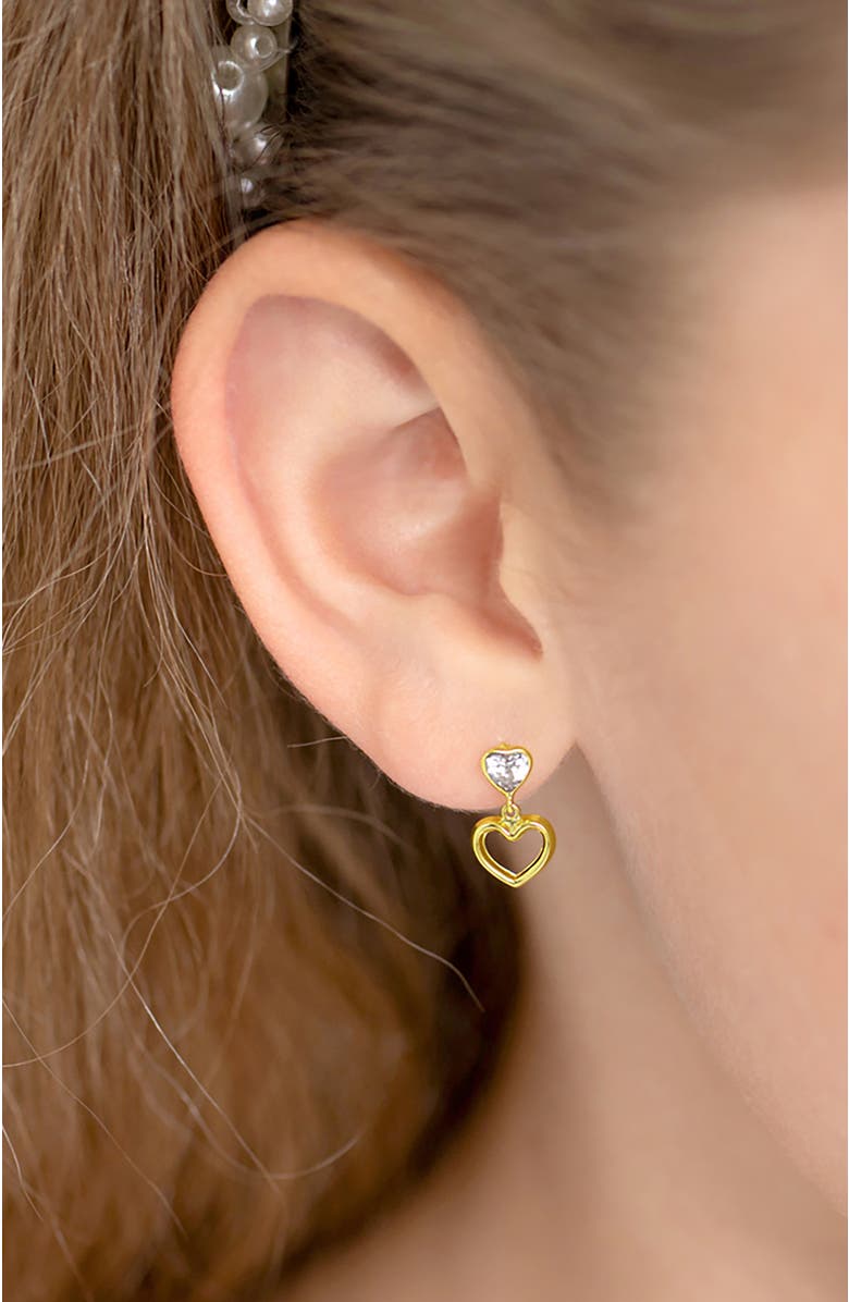 In Season Jewelry 14k Heart to Heart Dangle Earrings, Alternate, color, Gold