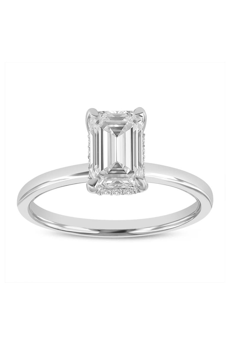 Empress 14K White Gold Emerald Cut Lab Grown Diamond Hidden Halo Engagement Ring - 1.6 ctw, Main, color, 14K White Gold