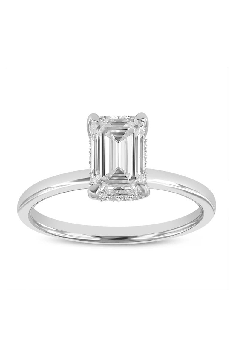 LuvMyJewelry Empress 14K White Gold Emerald Cut Lab Grown Diamond Hidden Halo Engagement Ring - 1.6 ctw, Main, color, 14K White Gold