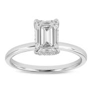 LuvMyJewelry Empress 14K White Gold Emerald Cut Lab Grown Diamond Hidden Halo Engagement Ring - 1.6 ctw