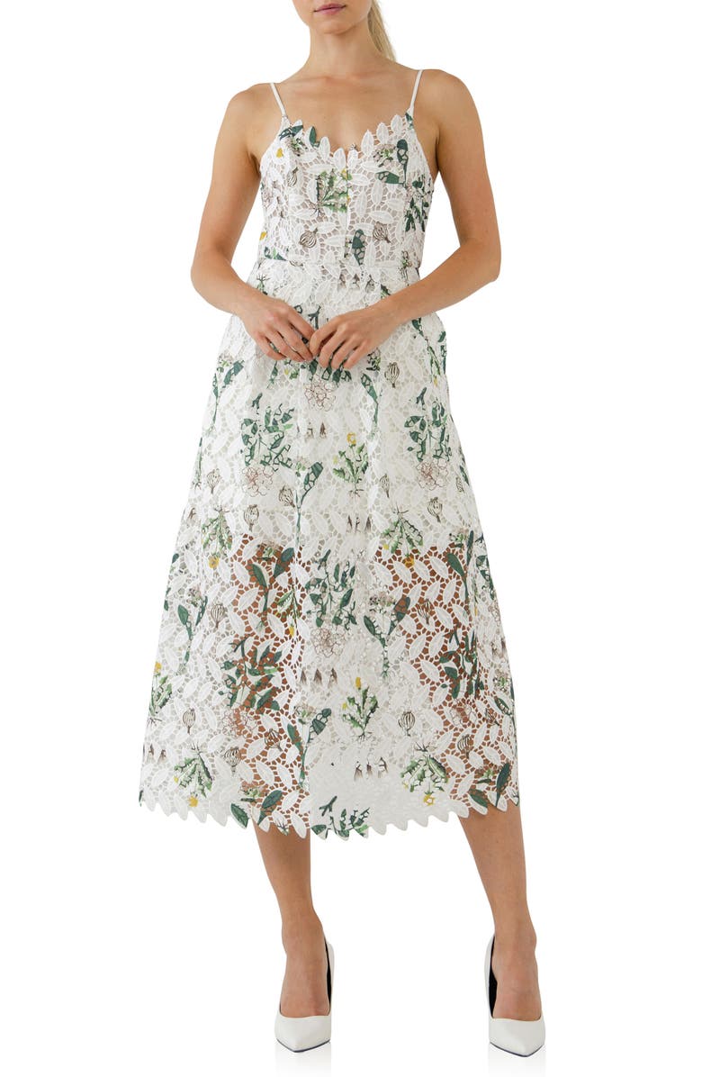 Endless Rose Floral Print Lace Midi Dress, Main, color,