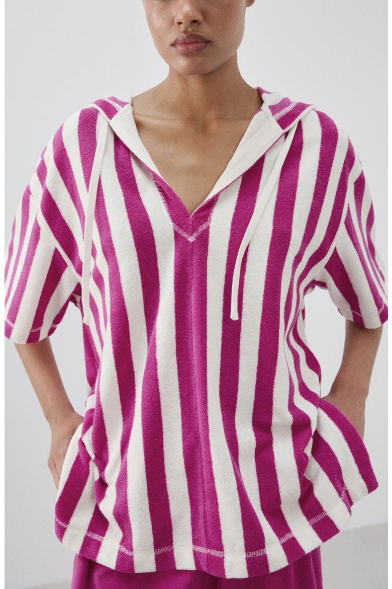 Hooded Cotton Blend Pajama Shirt, Alternate, color, FUCHSIA
