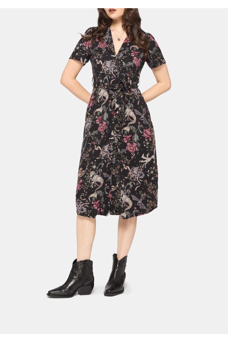 Merunicorn Enchanted Forest Shirt Dress, Alternate, color, Black