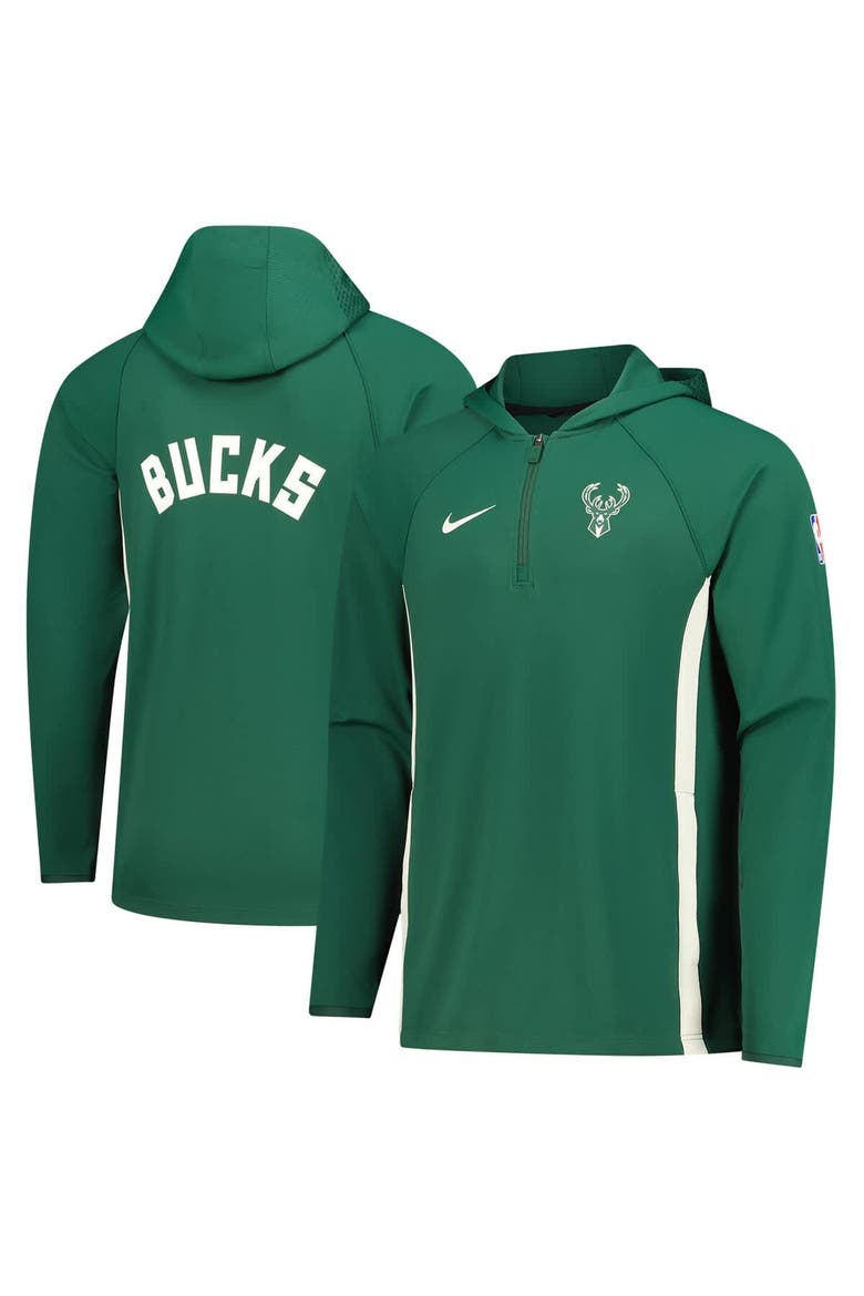 Men's Nike  Hunter Green Milwaukee Bucks Authentic On Court Zone Quarter-Zip Dri-FIT Hoodie Jacket, Main, color, Hunter Green