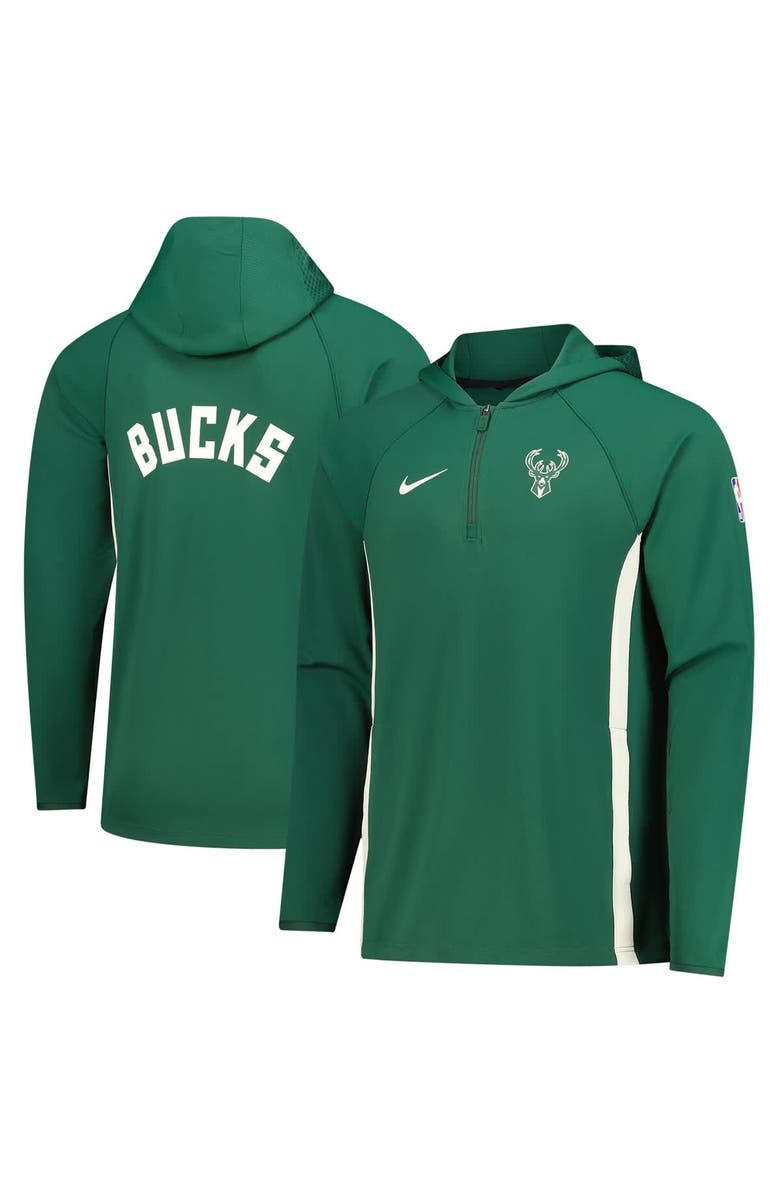 Nike Men's Nike  Hunter Green Milwaukee Bucks Authentic On Court Zone Quarter-Zip Dri-FIT Hoodie Jacket, Main, color, Hunter Green
