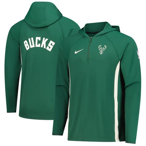 Men's Nike  Hunter Green Milwaukee Bucks Authentic On Court Zone Quarter-Zip Dri-FIT Hoodie Jacket
