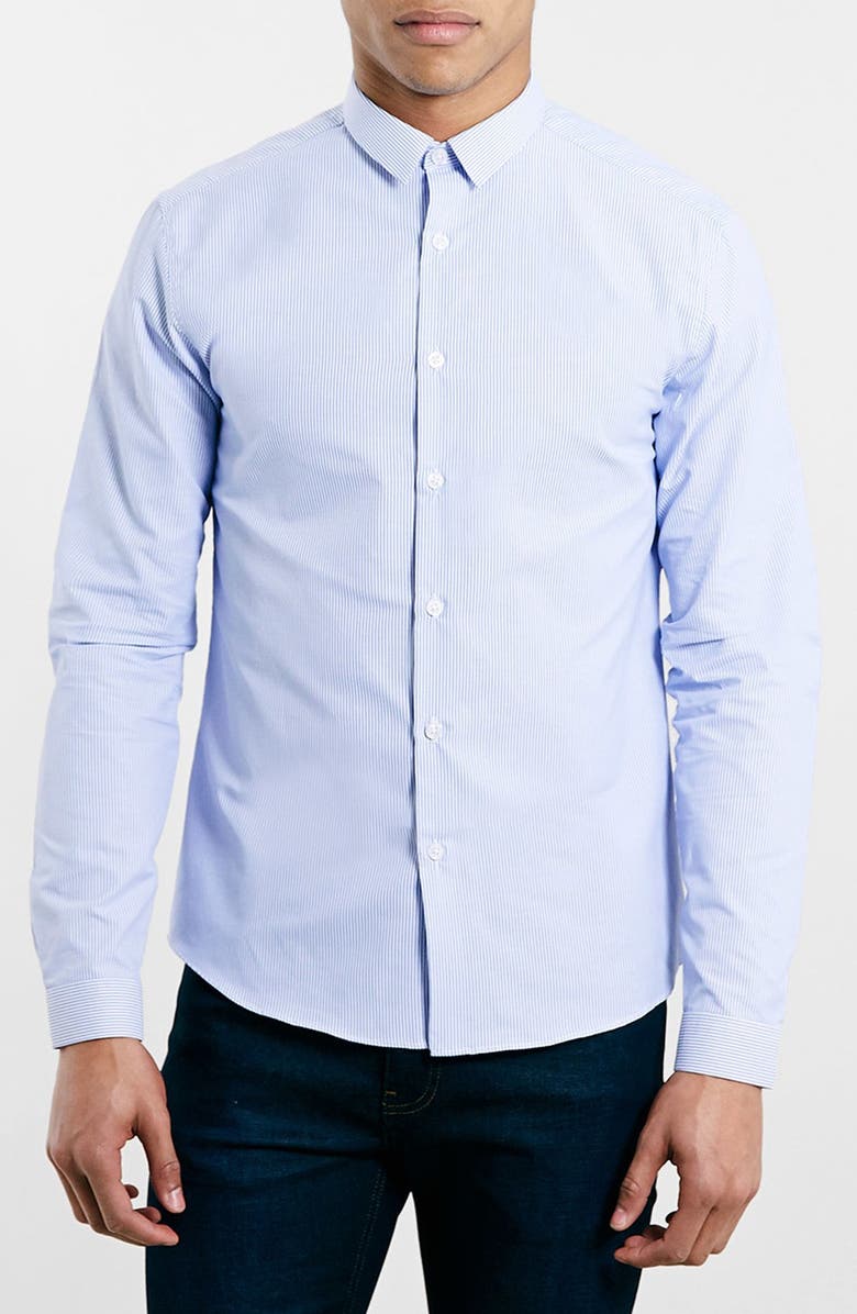 Topman Slim Fit Blue Stripe Shirt, Main, color,