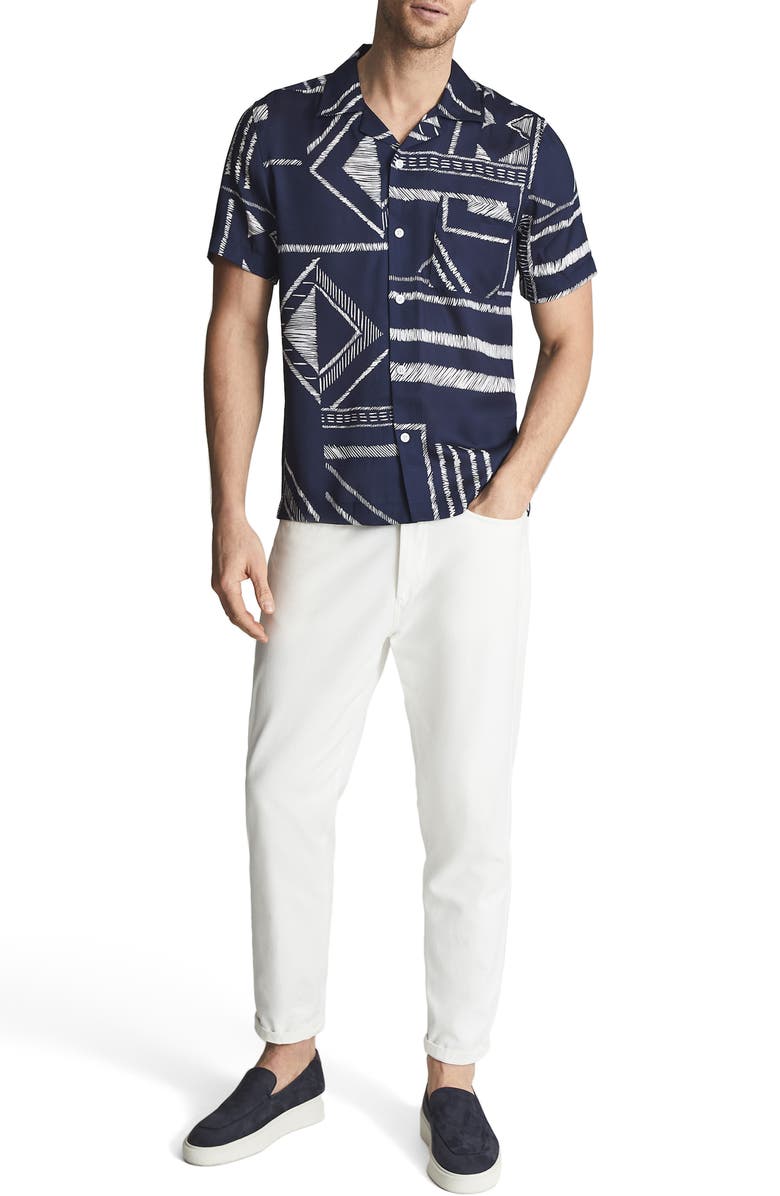 Men's Mackrae Geo Print Short Sleeve Button-Up Camp Shirt