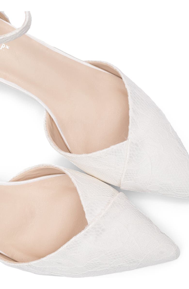 Kailee P Adele Light Blue Lace Pointy Toe Block Heel with Ankle Strap, Alternate, color, White