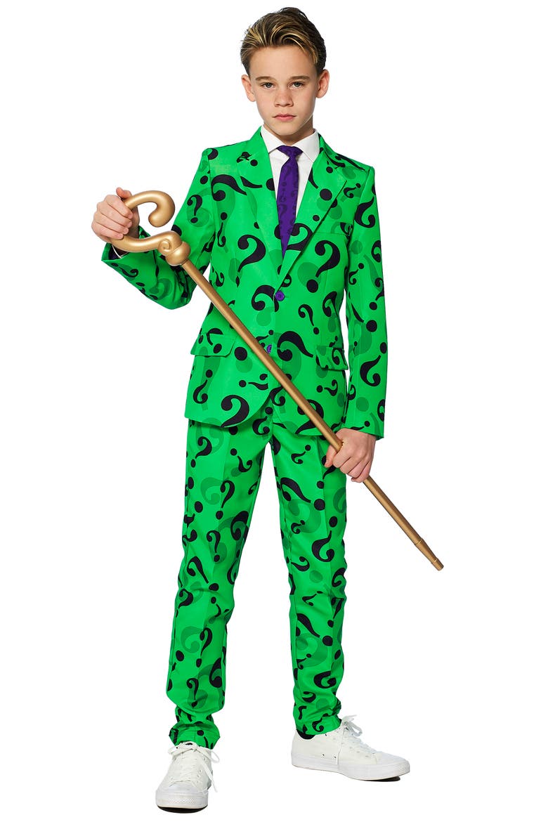 Kids' The Riddler Two-Piece Suit with Tie, Main, color, GREEN