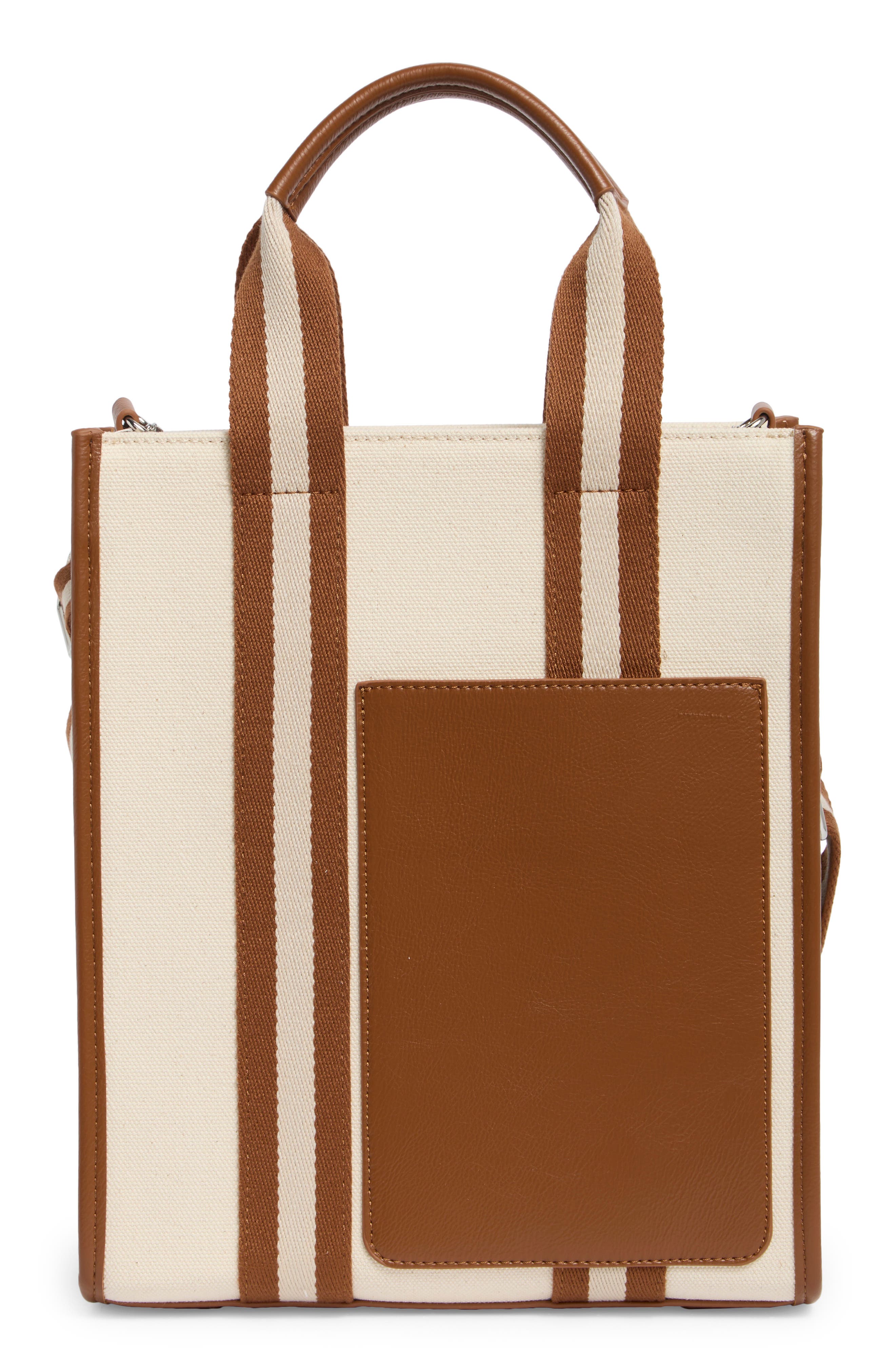 BCBG Contrast Pocket Mini Tote Bag, Main, color, Natural/ Cognac