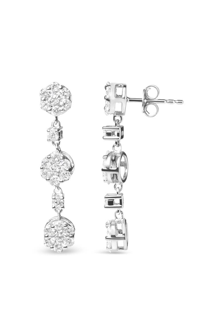 14K White Gold 2.00 Cttw Diamond Composite Cluster Floral Drop Earrings, Alternate, color, White