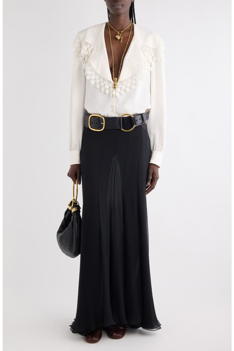 Semisheer Washed Satin Maxi Skirt, Alternate, color, BLACK