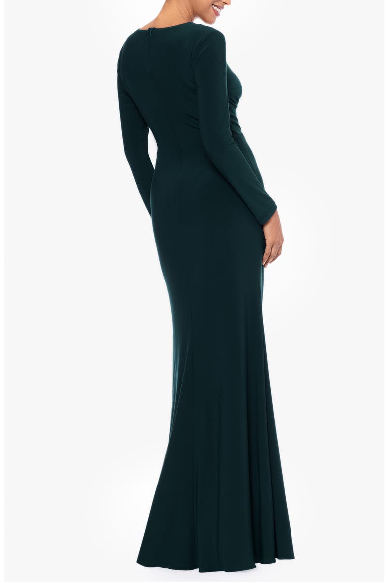 Cascade Ruffle Long Sleeve Stretch Jersey Gown, Alternate, color, PINE