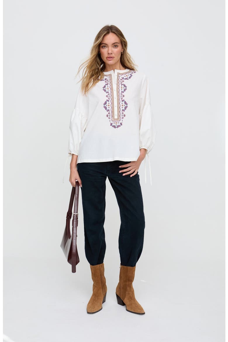 Anai Half Placket Embroidered Blouse, Alternate, color, Cream