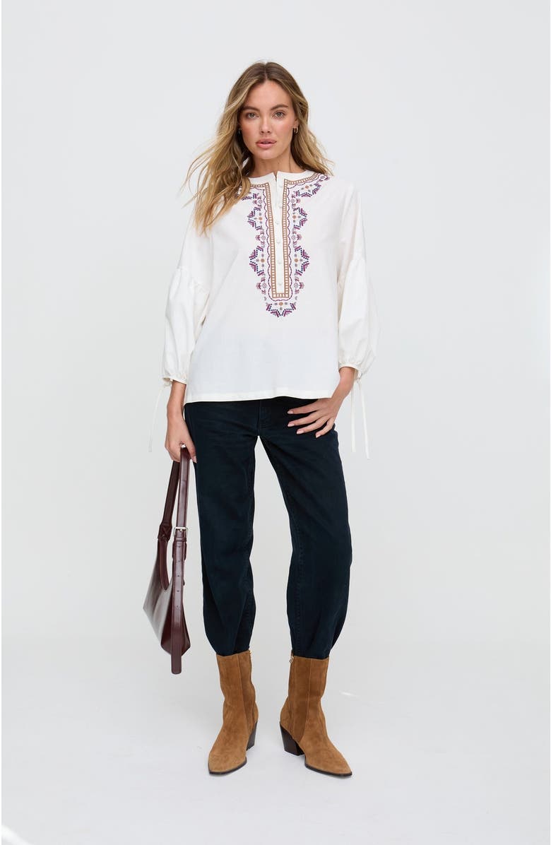 Raffya Anai Half Placket Embroidered Blouse, Alternate, color, Cream