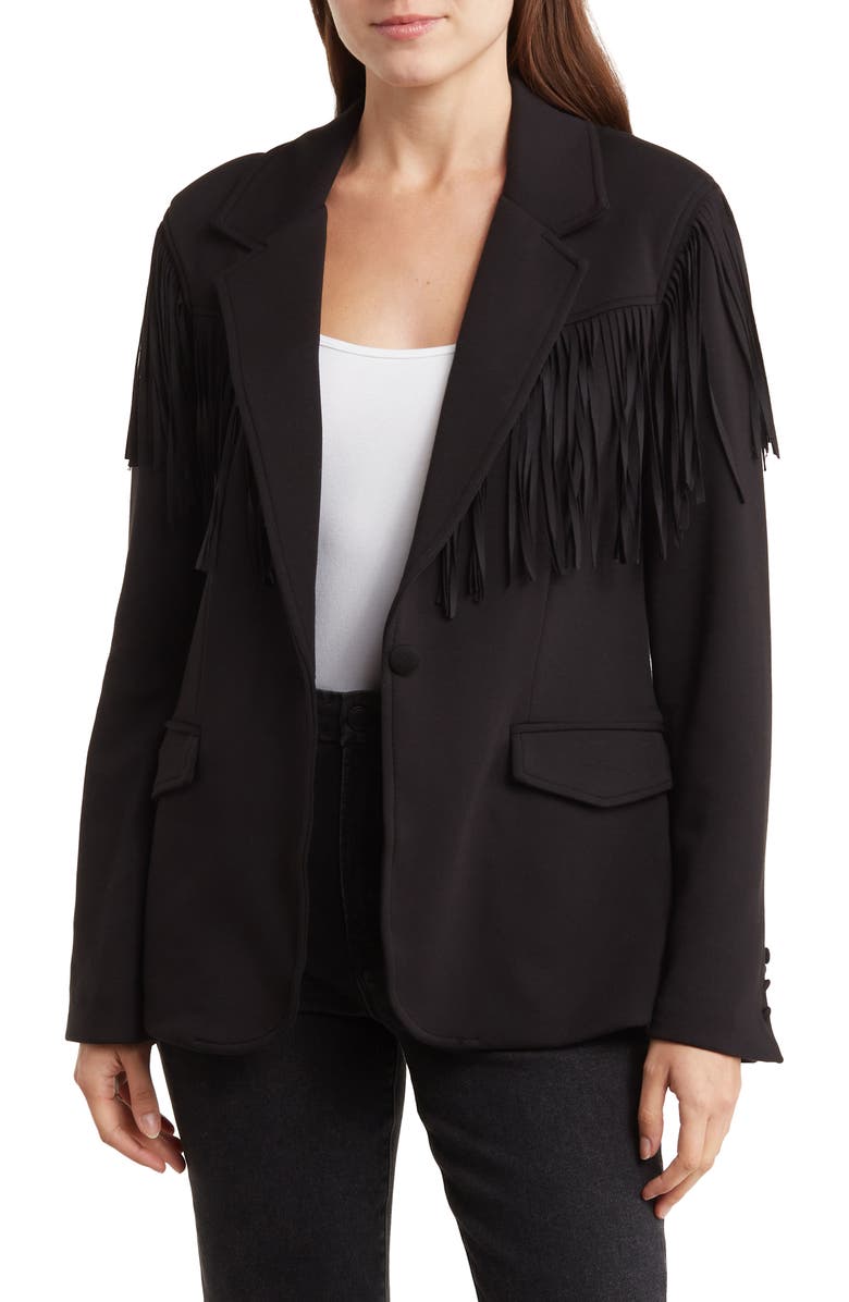 BLANKNYC Fringe Trim Ponte Blazer, Main, color,