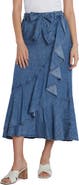 Wash Lab Denim Ruffle Faux Wrap Denim Midi Skirt