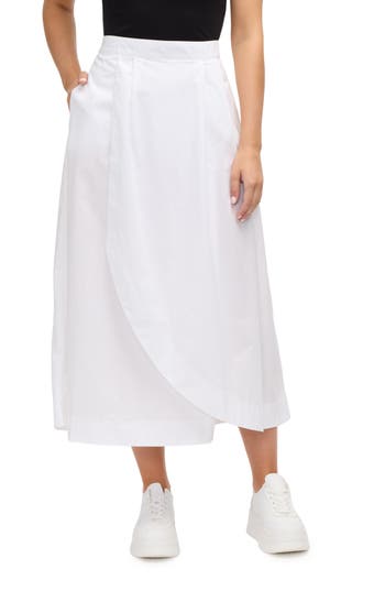 Shop Ellen Tracy Cotton Poplin Midi Skirt In White