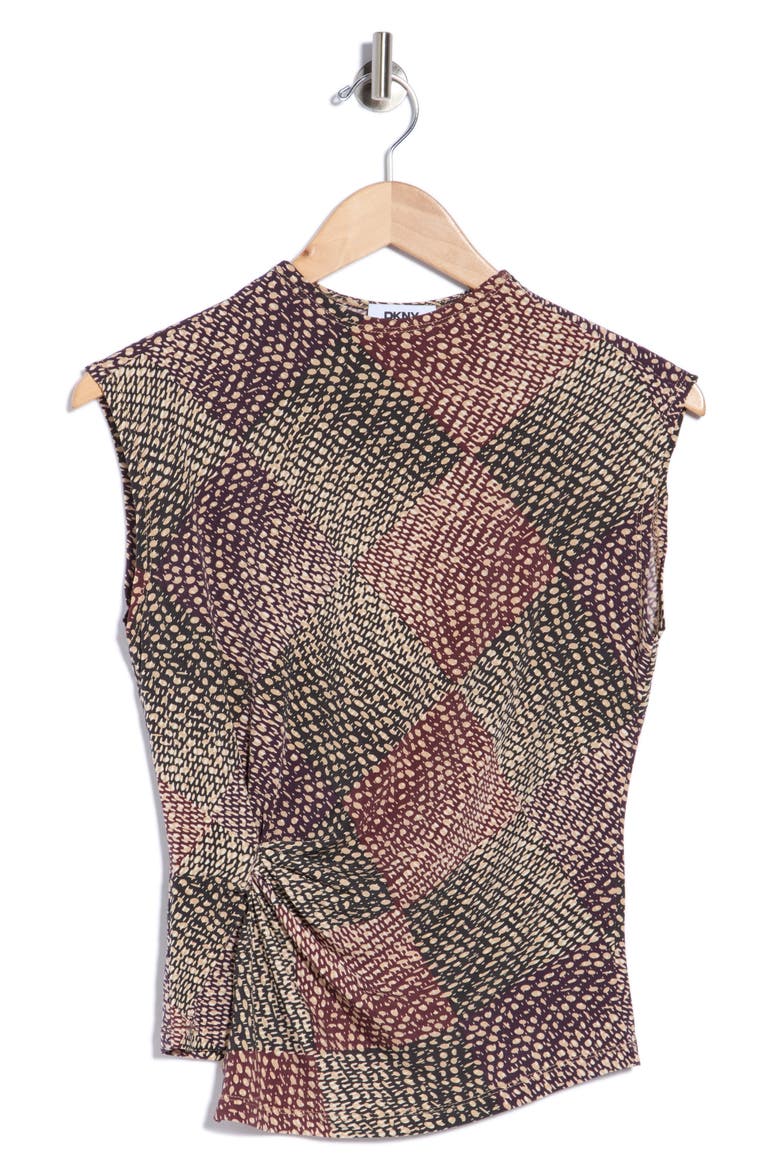 Knot Front Mock Neck Sleeveless Top, Main, color, CABERNET B