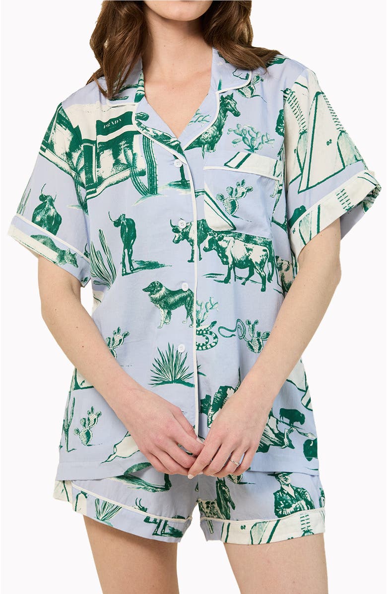 Katie Kime Marfa Toile  Shorts Set, Alternate, color, Light Blue