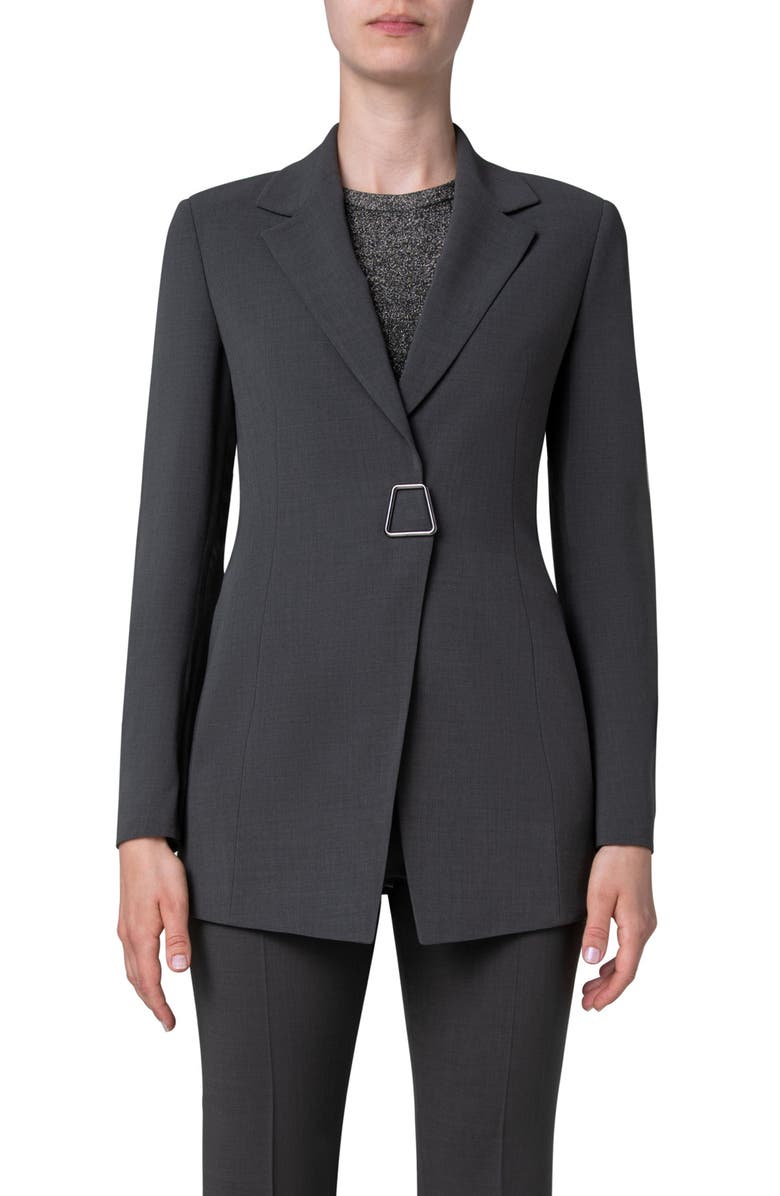 Akris Alpha Trapezoid Closure Double Face Wool Blend Blazer, Main, color,
