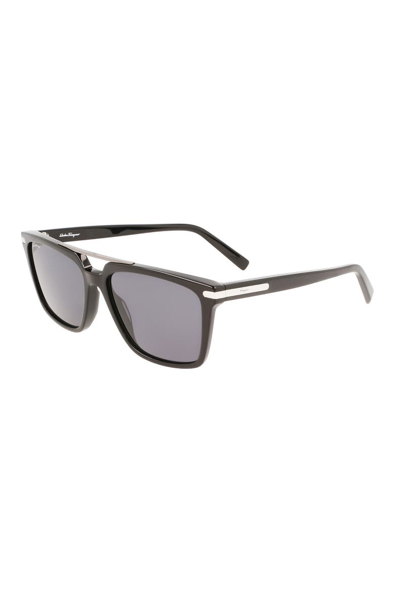 57mm Rectangular Sunglasses, Alternate, color, BLACK