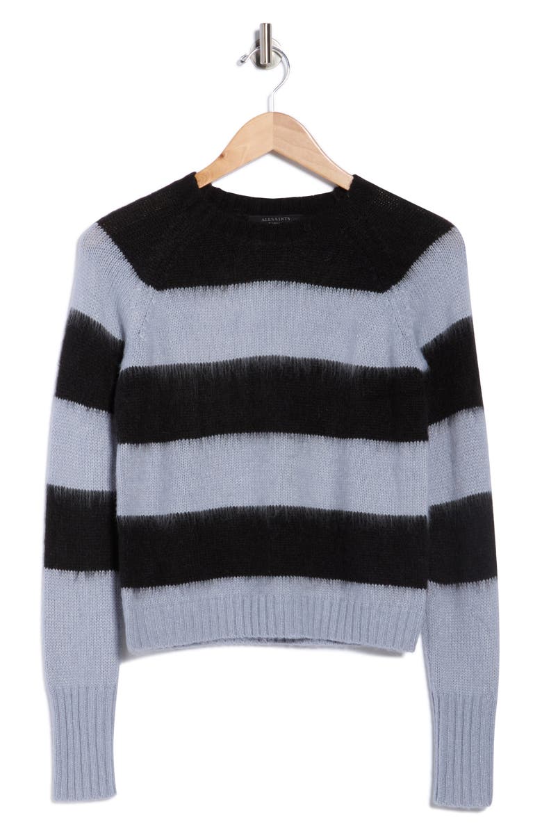 AllSaints Darla Stripe Sweater, Alternate, color, Black/ Celest Blue