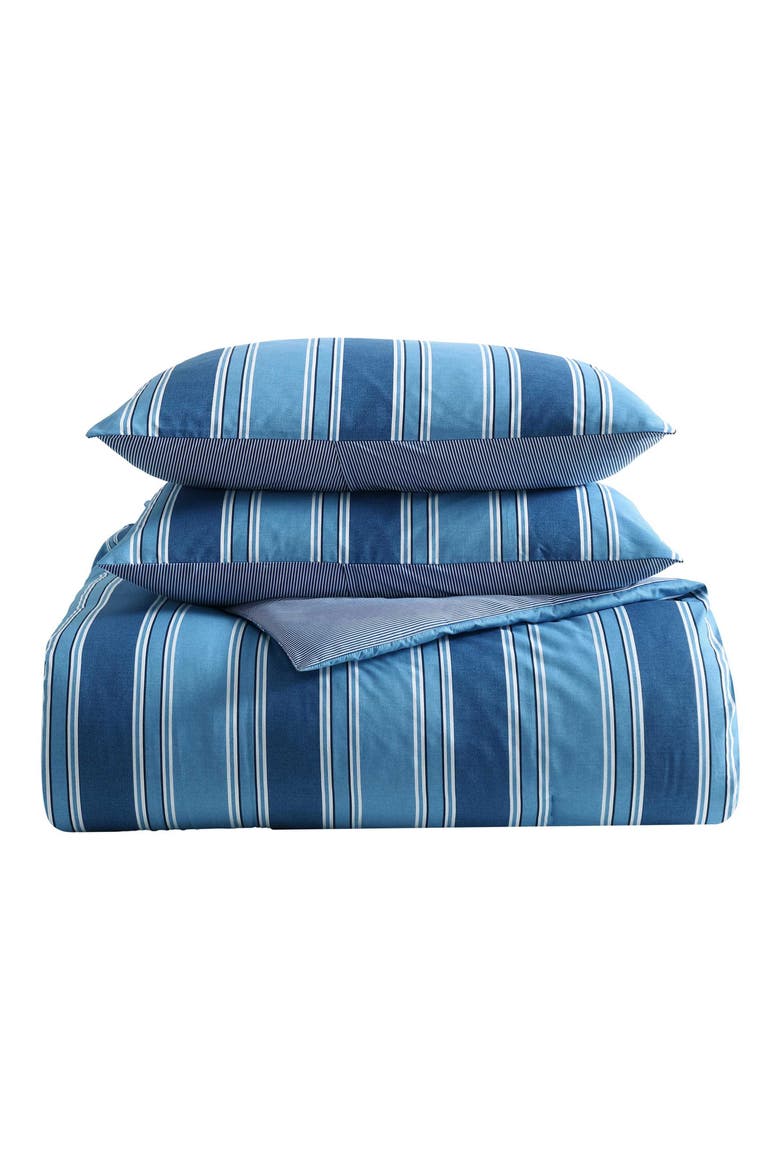 Gilpin Pinstripe Cotton Comforter, Main, color, MEDIUM / DARK BLUE