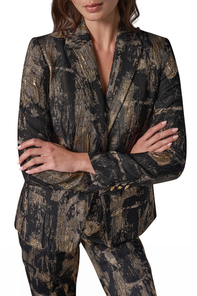 Metallic Peak Lapel Blazer, Alternate, color, BLACK MULTI