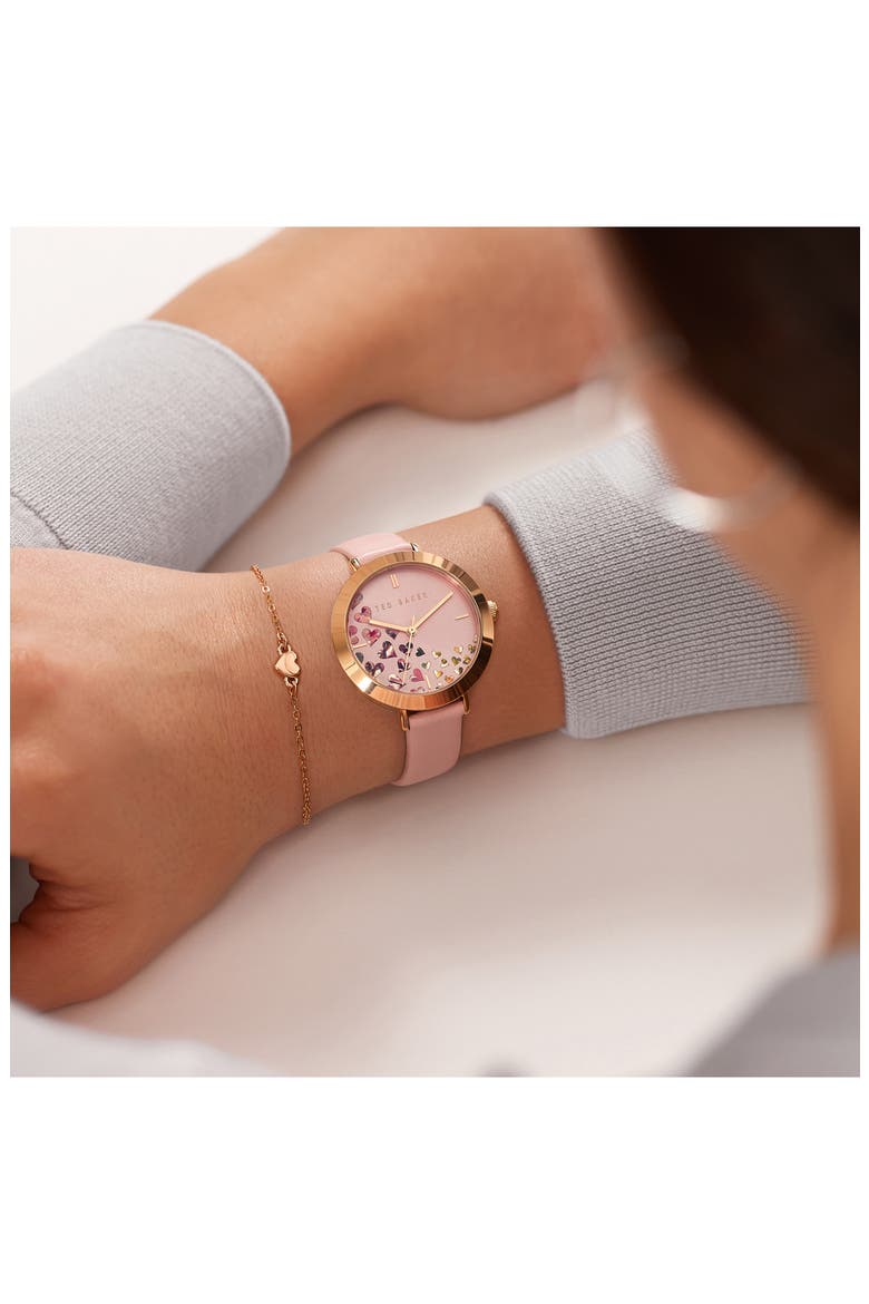 Ammy Hearts Leather Strap Watch & Bracelet Set, 34mm, Alternate, color, PINK