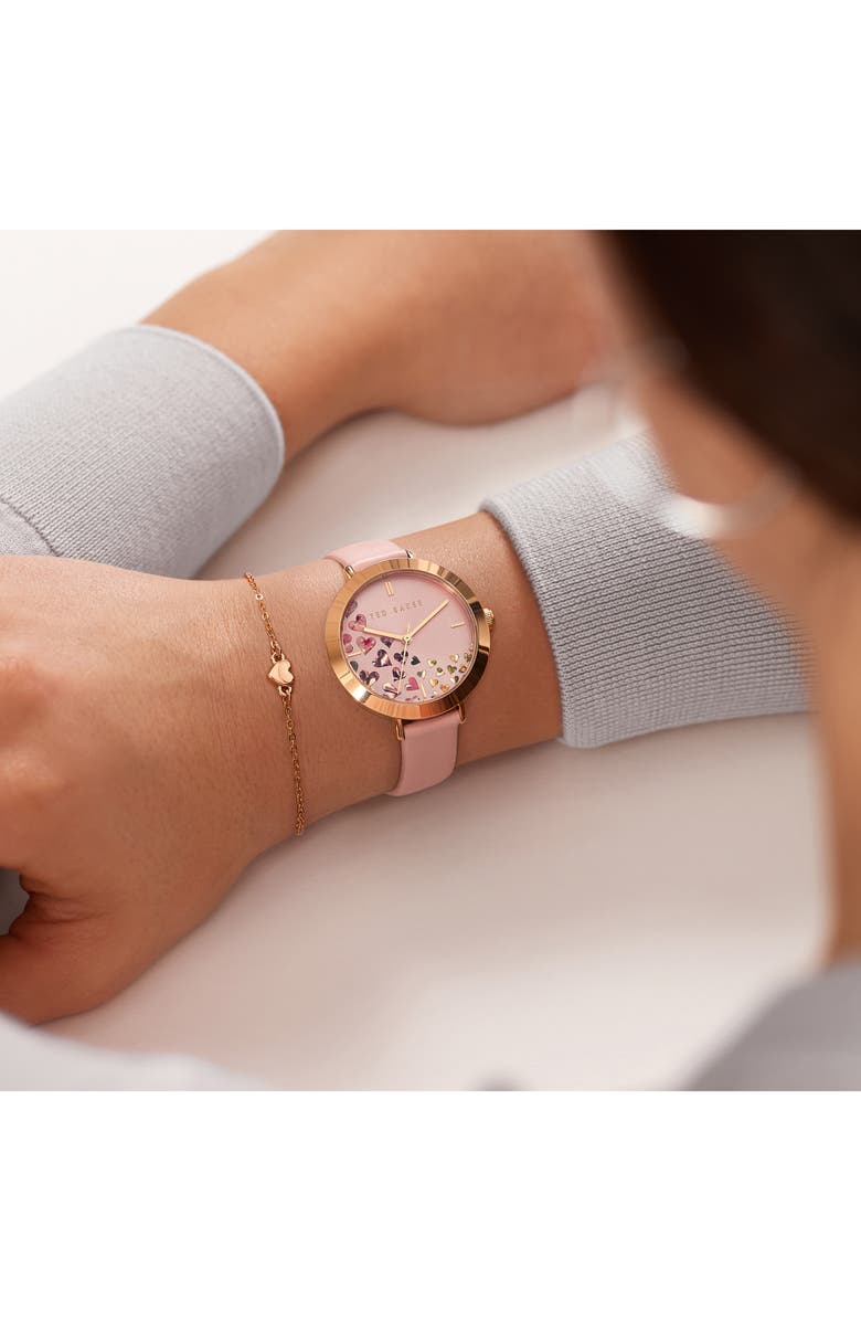Ted Baker London Ammy Hearts Leather Strap Watch & Bracelet Set, 34mm, Alternate, color, Pink