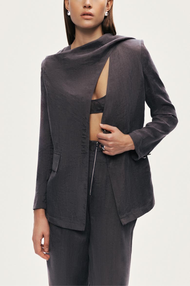Asymmetrical Draped Tailored Jacket, Alternate, color, Anthracite