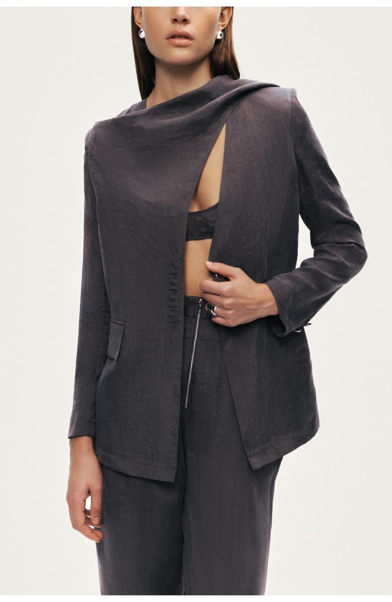 Nocturne Asymmetrical Draped Tailored Jacket, Alternate, color, Anthracite