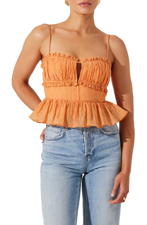 Astr Sylvan Shirred Peplum Top In Papaya In Orange