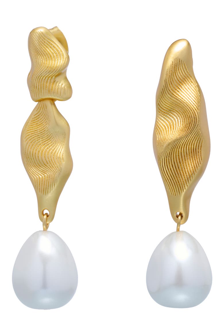 Margot Faux Pearl Mismatched Drop Earrings, Alternate, color, GOLD TONE / PEARL