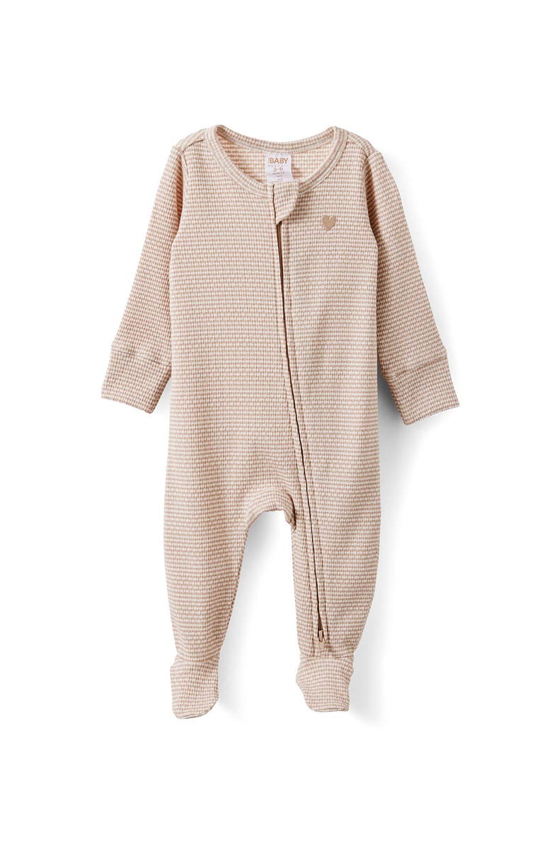 Cotton On Kids Littlie Organic Long Sleeve Zip All In One Romper, Main, color, Latte Cream Finley Stripe