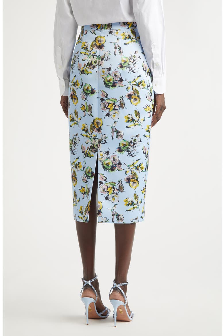 Lorelei Floral Satin Midi Pencil Skirt, Alternate, color, FLORAL GREEN/YELLOW ON BLUE