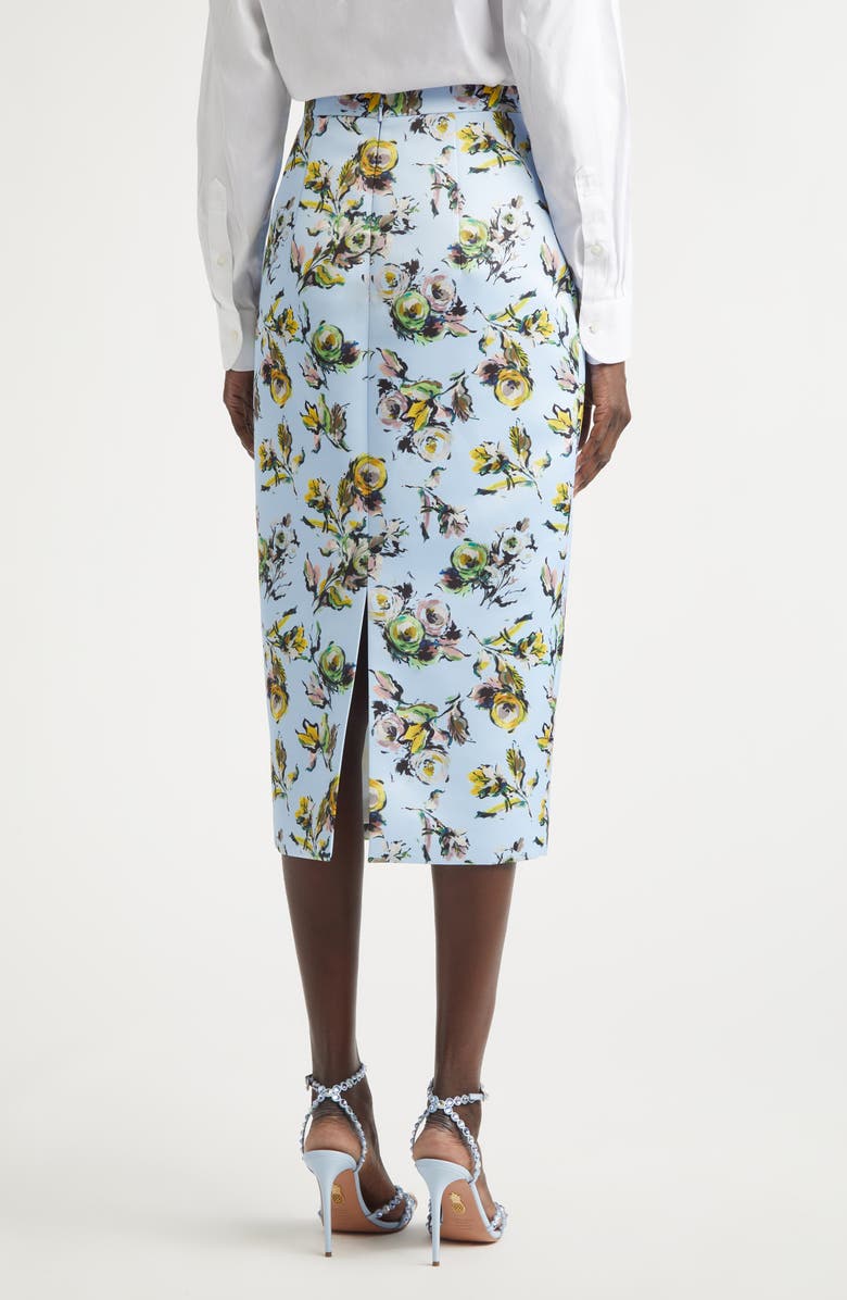 Emilia Wickstead Lorelei Floral Satin Midi Pencil Skirt, Alternate, color, Floral Green/Yellow On Blue