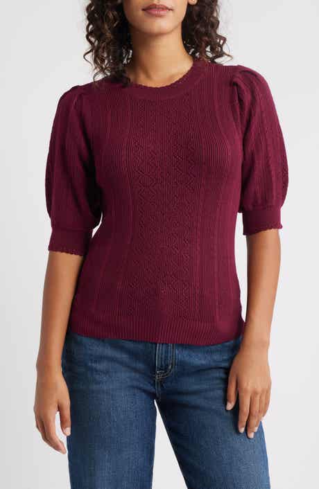 Pointelle Elbow Sleeve Sweater