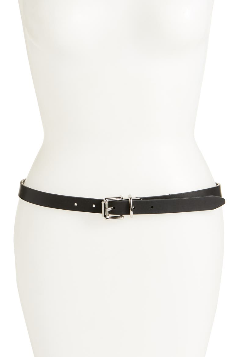 Reversible Leather Skinny Belt, Alternate, color, BLACK