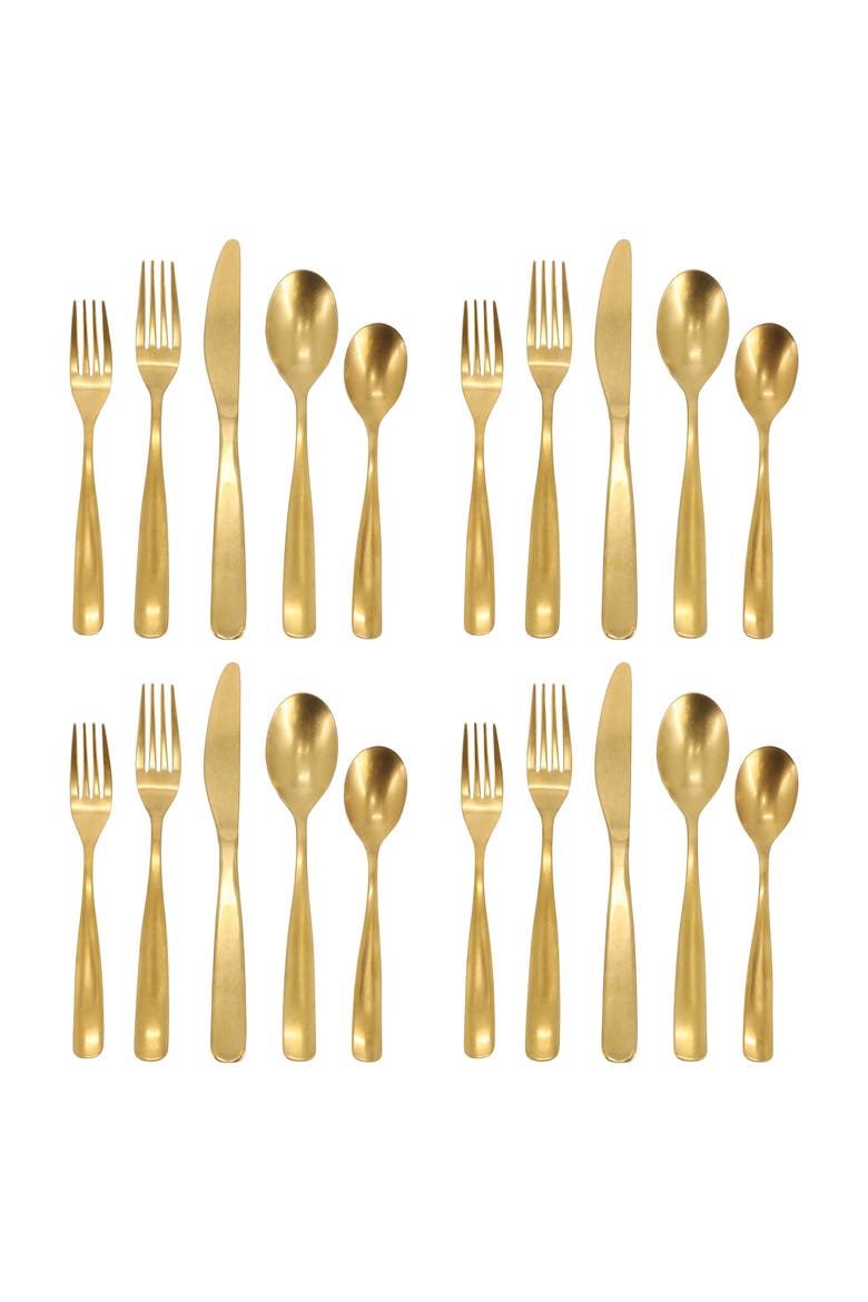 Hulton 20 Piece Stainless Steel Flatware Set, Alternate, color, Metallic Gold