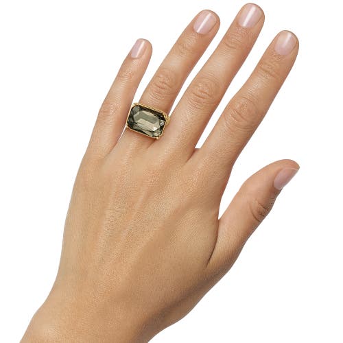 Jessica Simpson Gold-tone Smoky Black Rectangle Stone Ring In Green