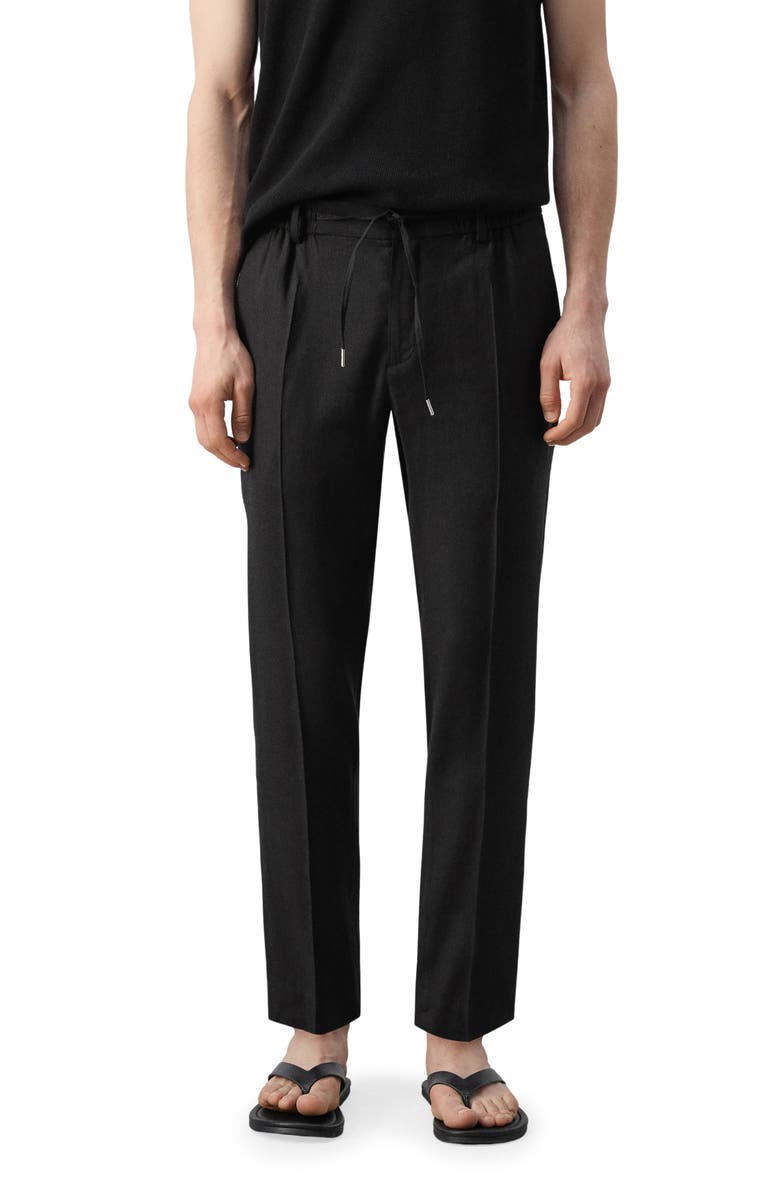 MANGO Slim Fit Drawstring Linen Blend Pants, Main, color, Black