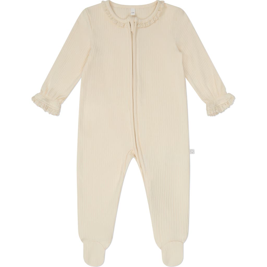 Mori Fitted One-piece Footed Pajamas In Cream Frill