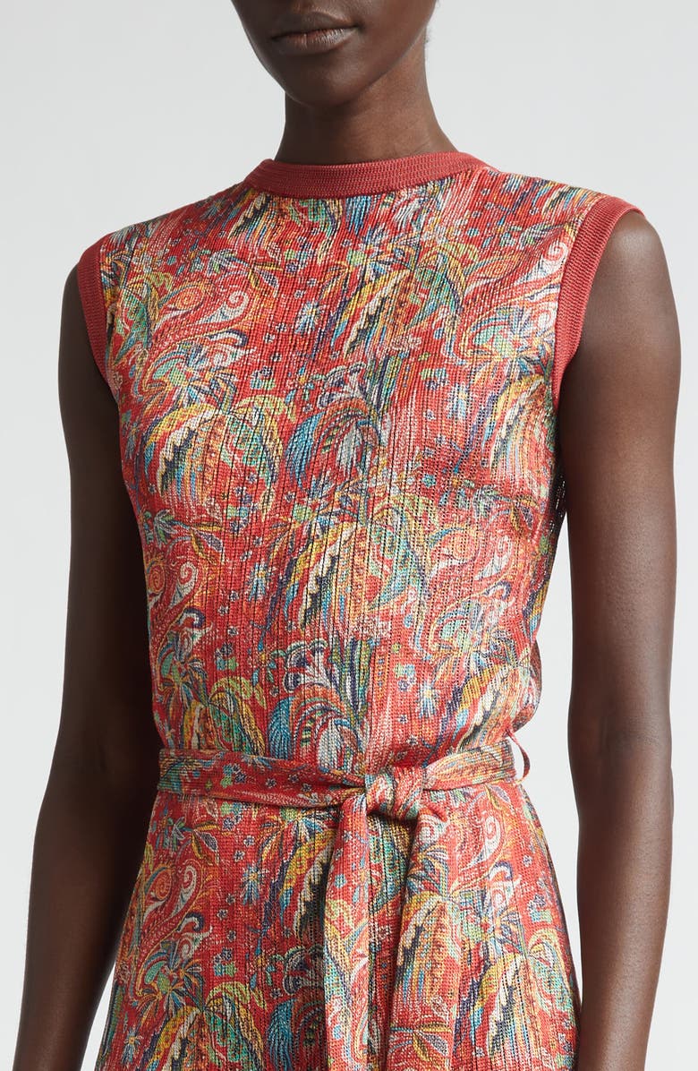 Etro Print Fringe Sweater Dress, Alternate, color, Print On Red Base