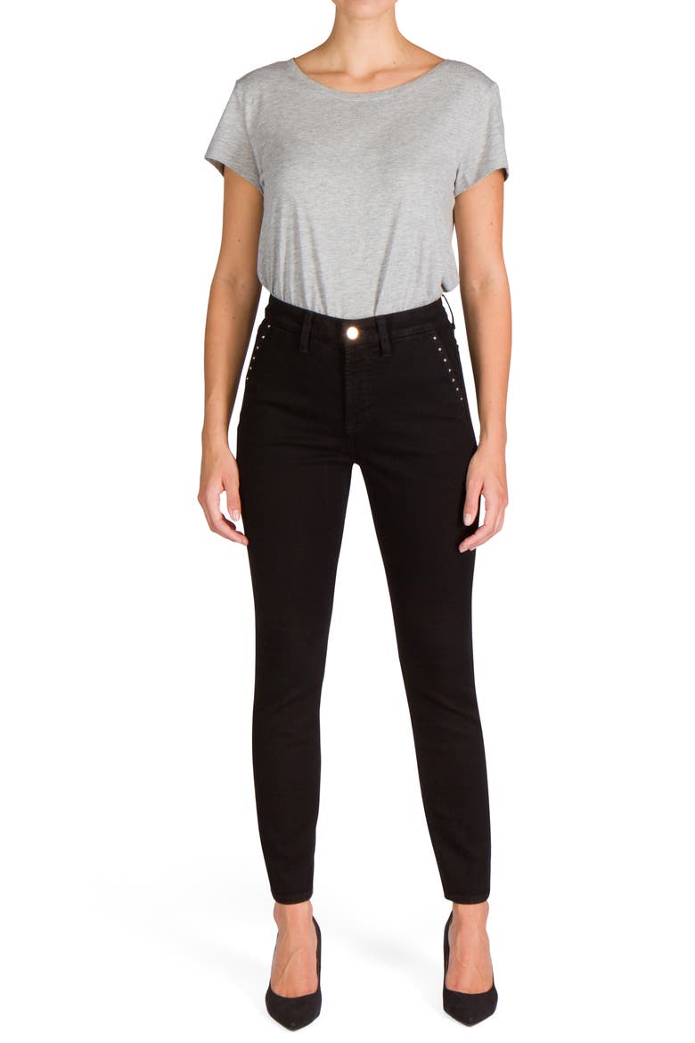 Stud Pocket Ankle Skinny Jeans, Alternate, color, BLACK