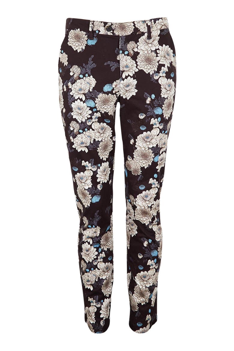 Jack Flat Front Stretch Sateen Pant, Main, color, Serious Floral Black