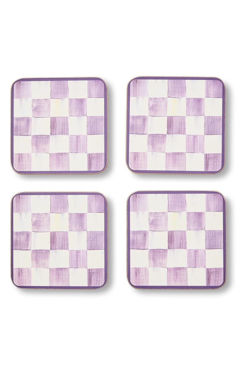 MACKENZIE CHILDS Set of 4 Violet Check Cork Back Coasters, Main, color, Violet